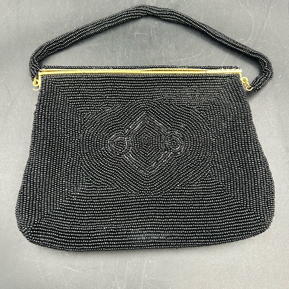 Vintage Walborg Black glass Beaded Satchel Japan - Picture 3 of 8